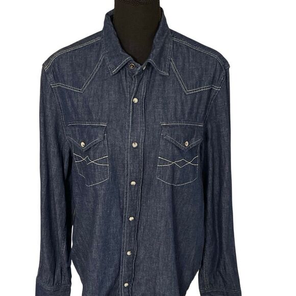 Frye & Co. Men’s Chambray Pearl Snap Button Denim Western/Cowboy Shirt - Picture 1 of 11